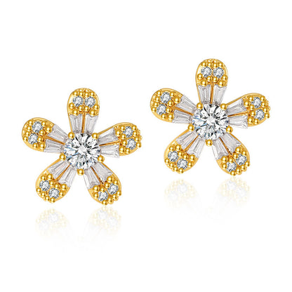 Inlaid Zircon Flower Design Simple Stud Earrings