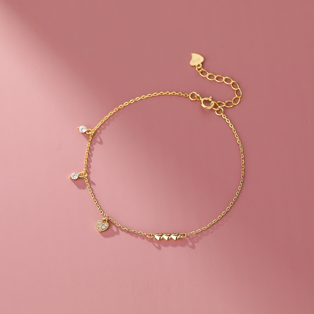 S925 Sterling Silver Glossy Love Diamond Bracelet