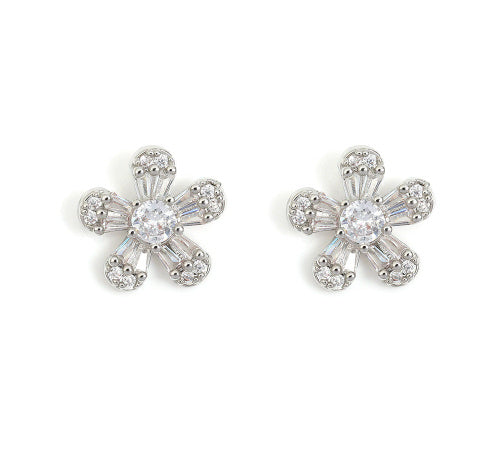Inlaid Zircon Flower Design Simple Stud Earrings