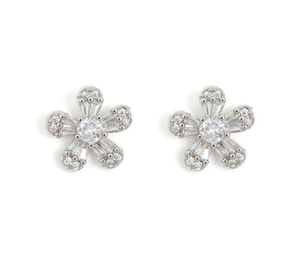 Inlaid Zircon Flower Design Simple Stud Earrings
